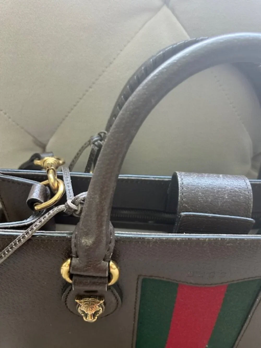 Gucci Animalier brown leather Web tiger-head bag